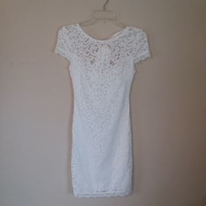 White Lace Tie Back Detail Dress